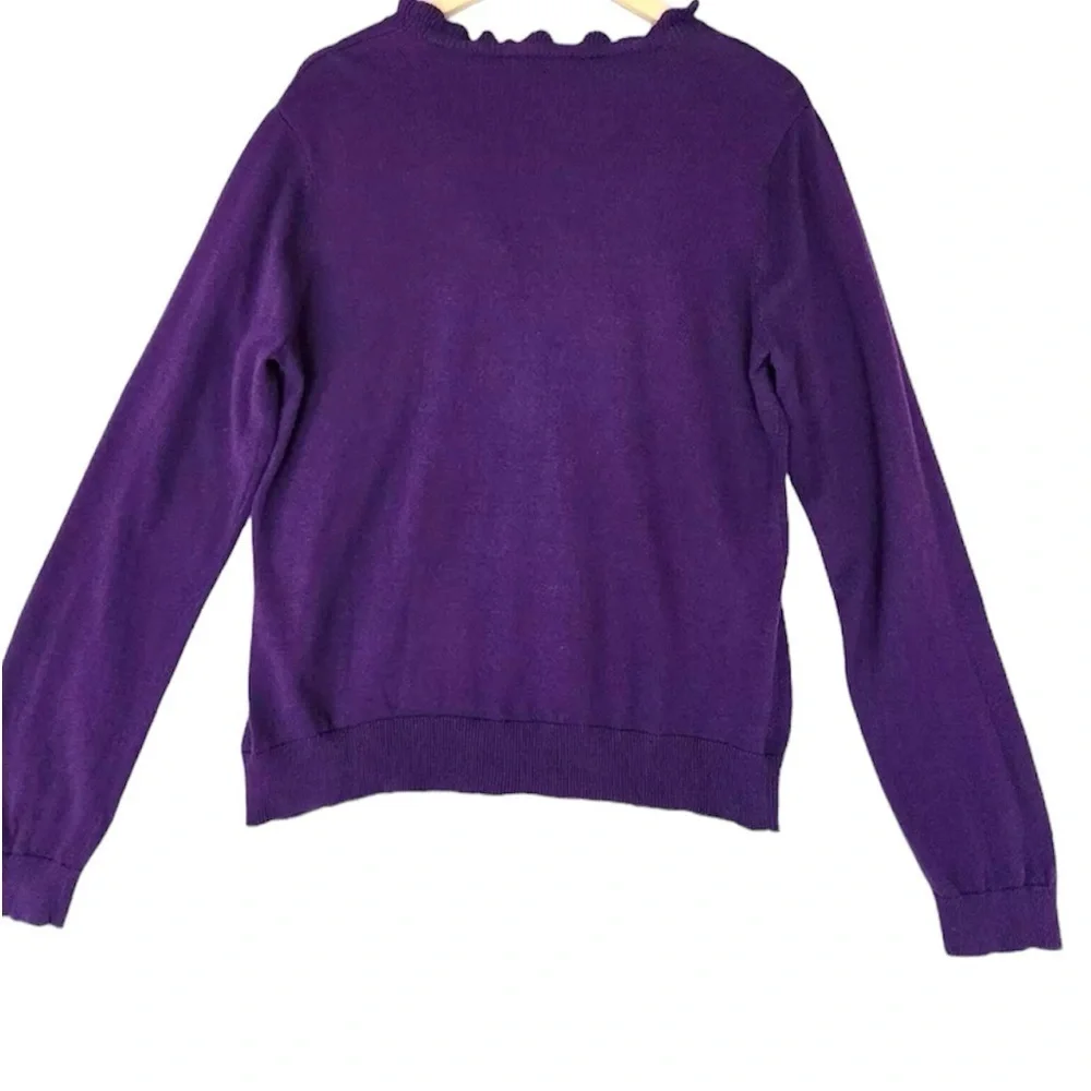 Lauren Ralph Lauren, purple ruffle V-neck collar Henley sweater size S - Picture 3 of 6